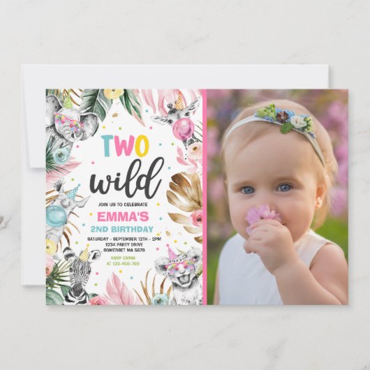 Twee Wild Birthday Gold Safari Oerwouden Partij Kaart (Voorkant)