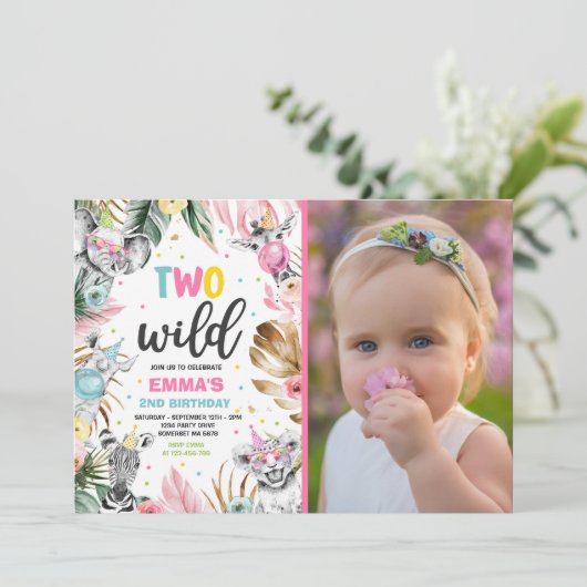 Twee Wild Birthday Gold Safari Oerwouden Partij Kaart (Staand voorkant)