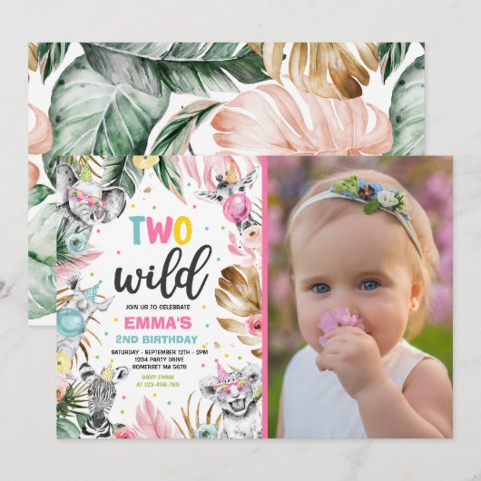 Twee Wild Birthday Gold Safari Oerwouden Partij Kaart (Voorkant / Achterkant)