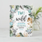 Twee Wild Birthday Gold Safari Oerwouden Partij Kaart (Staand voorkant)