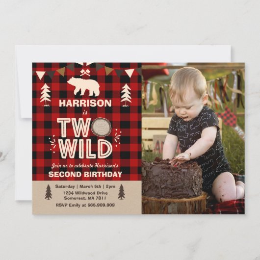 Twee Wild Birthday Invitation Lumberjack Two Wild Kaart (Voorkant)