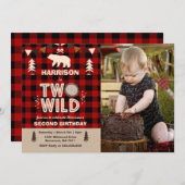 Twee Wild Birthday Invitation Lumberjack Two Wild Kaart (Voorkant / Achterkant)