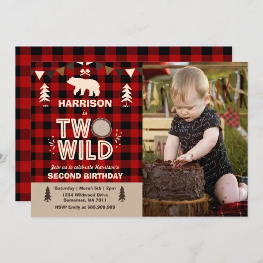 Twee Wild Birthday Invitation Lumberjack Two Wild Kaart (Voorkant / Achterkant)