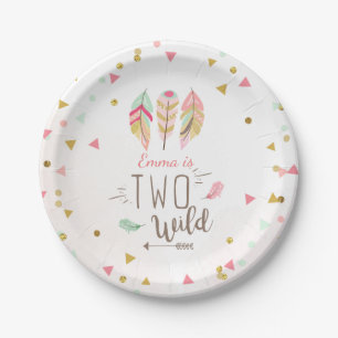 Twee Wild Birthday Mint Pink Gold 2e Girl Tribal Papieren Bordje