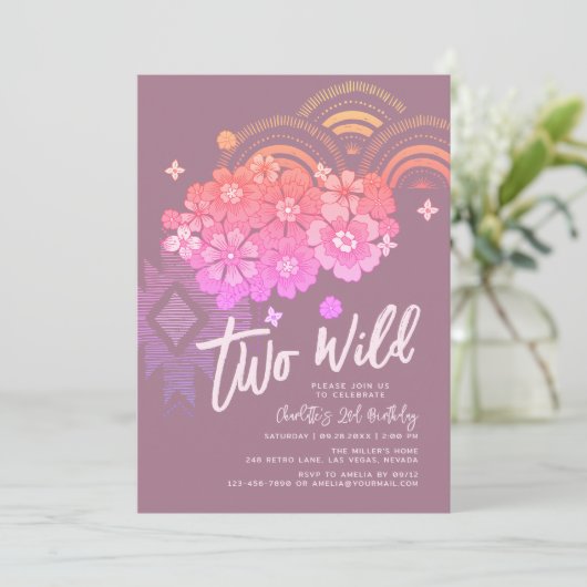 Twee Wild Boho Floral Groovy 2e verjaardag Kaart (Staand voorkant)