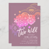 Twee Wild Boho Floral Groovy 2e verjaardag Kaart (Voorkant / Achterkant)