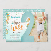 Twee Wild Boho Tribal Feathers Boy Tweede verjaard Kaart (Voorkant / Achterkant)