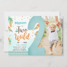 Twee Wild Boho Tribal Feathers Boy Tweede verjaard