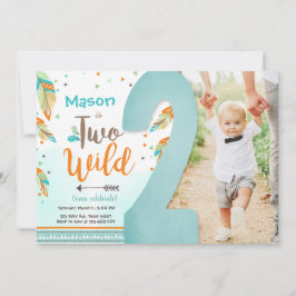 Twee Wild Boho Tribal Feathers Boy Tweede verjaard Kaart