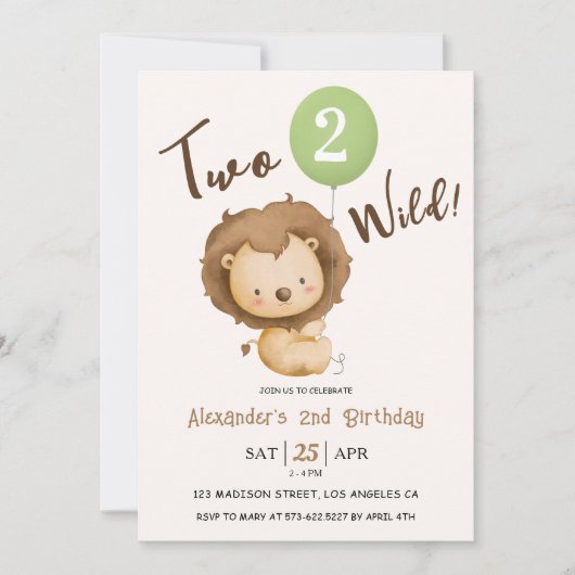 Twee Wild Boy 2e Verjaardag Leeuw Sage Groene Ball Kaart (Voorkant)