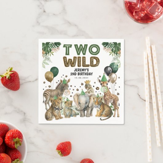 Twee Wild Boy 2e verjaardag Safari Party Dieren Servet (Insitu)