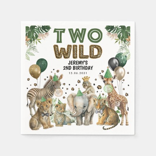 Twee Wild Boy 2e verjaardag Safari Party Dieren Servet (Voorkant)