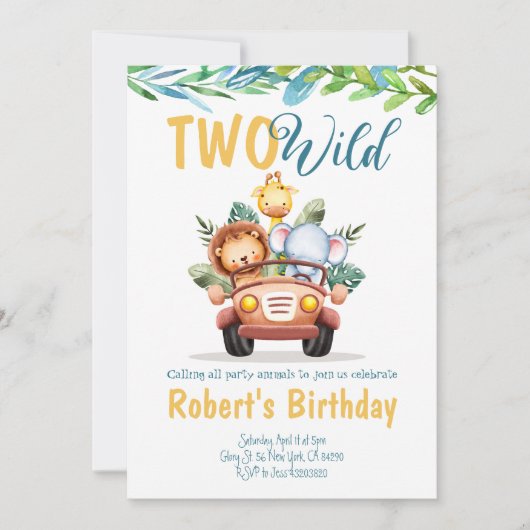 Twee Wild Boy Safari Birthday Uitnodiging (Voorkant)