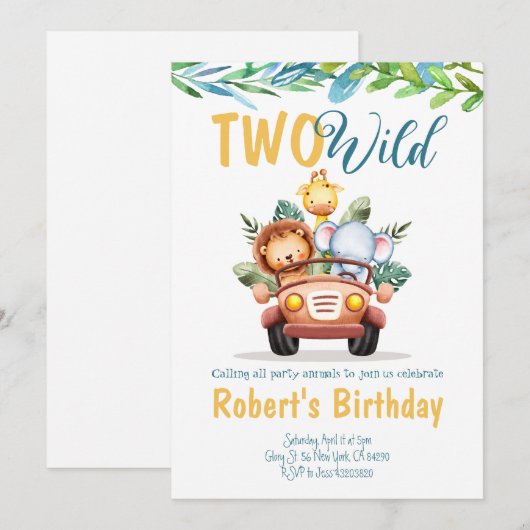 Twee Wild Boy Safari Birthday Uitnodiging (Voorkant / Achterkant)