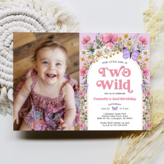 Twee Wild Butterfly Wildflower 2e Verjaardag Foto Kaart