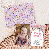 Twee Wild Butterfly Wildflower 2e Verjaardag Foto Kaart