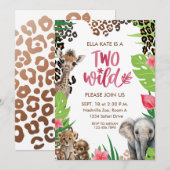 Twee Wild Dier Safari Meisje 2e Verjaardagsfeest Kaart (Voorkant / Achterkant)