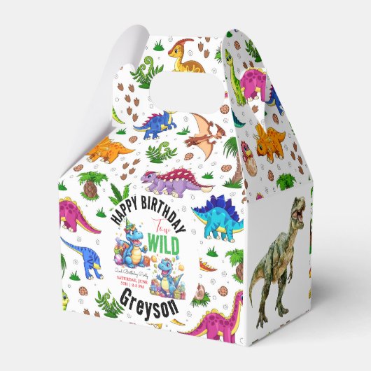 Twee Wild Dino Party Boy Dinosaurus 2e Verjaardag Bedankdoosjes (Achterkant)