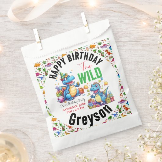 Twee Wild Dino Party Boy Dinosaurus 2e Verjaardag Bedankzakje (Geknipt)