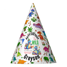 Twee Wild Dino Party Boy Dinosaurus 2e Verjaardag Feesthoedjes