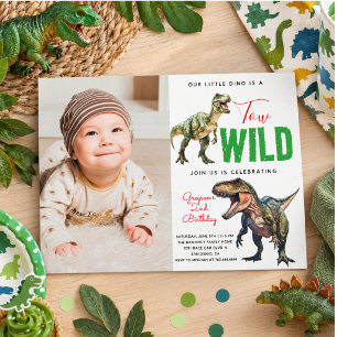 Twee Wild Dino Party Boy Dinosaurus 2e Verjaardag Kaart