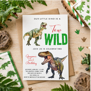 Twee Wild Dino Party Boy Dinosaurus 2e Verjaardag Kaart