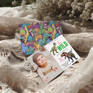 Twee Wild Dino Party Boy Dinosaurus 2e Verjaardag Kaart