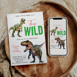 Twee Wild Dino Party Boy Dinosaurus 2e Verjaardag Kaart