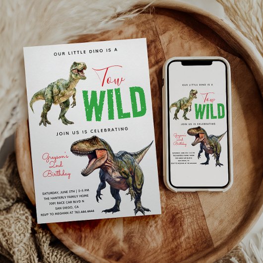 Twee Wild Dino Party Boy Dinosaurus 2e Verjaardag Kaart