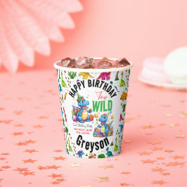 Twee Wild Dino Party Boy Dinosaurus 2e Verjaardag Papieren Bekers