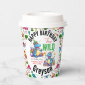 Twee Wild Dino Party Boy Dinosaurus 2e Verjaardag Papieren Bekers (Achterkant)