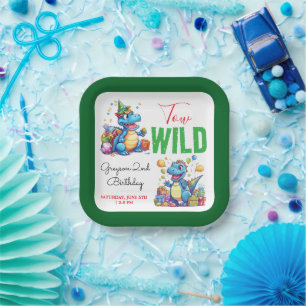 Twee Wild Dino Party Boy Dinosaurus 2e Verjaardag Papieren Bordje