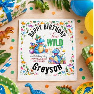 Twee Wild Dino Party Boy Dinosaurus 2e Verjaardag Servet