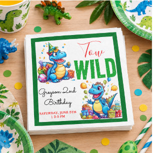 Twee Wild Dino Party Boy Dinosaurus 2e Verjaardag Servet