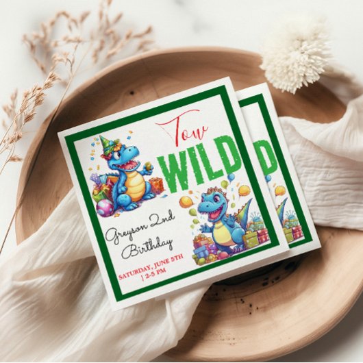 Twee Wild Dino Party Boy Dinosaurus 2e Verjaardag Servet