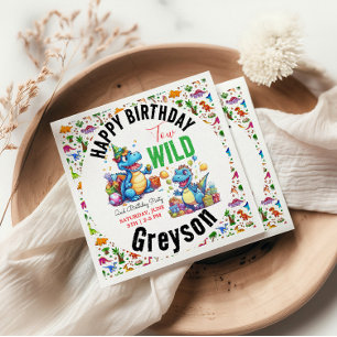 Twee Wild Dino Party Boy Dinosaurus 2e Verjaardag Servet