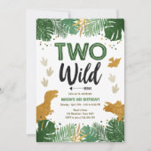 Twee Wild Dino Party Boy Gold Dinosaur 2e verjaard Kaart (Voorkant)