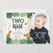 Twee Wild Dino Party Boy Gold Dinosaur 2e verjaard Kaart (Voorkant)