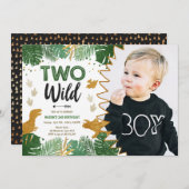 Twee Wild Dino Party Boy Gold Dinosaur 2e verjaard Kaart (Voorkant / Achterkant)