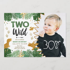 Twee Wild Dino Party Boy Gold Dinosaur 2e verjaard Kaart