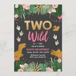 Twee Wild Dino Party Girl Pink Dinosaur Birthday Kaart