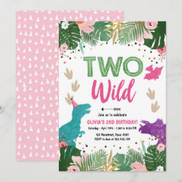 Twee Wild Dino Party Girl Pink Dinosaur Birthday Kaart