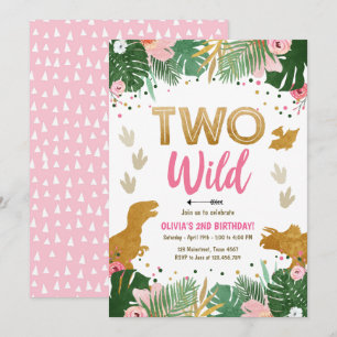 Twee Wild Dino Party Girl Pink Dinosaur Birthday Kaart