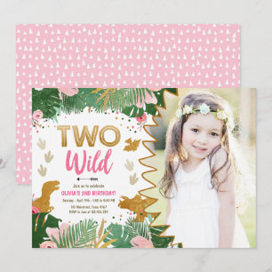 Twee Wild Dino Party Girl Pink Dinosaur Birthday Kaart
