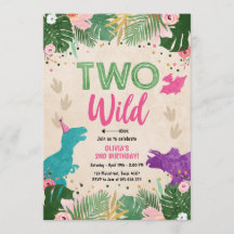 Twee Wild Dino Party Meisje Roze Dinosaurus Verjaa