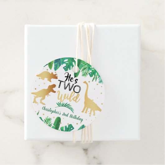 Twee Wild Dinosaur Boys 2e verjaardag Bedankjes Labels (In situ)