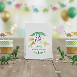 Twee Wild Dinosaur Boys 2e verjaardag Favor Ronde Sticker