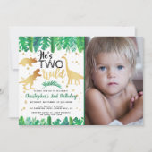Twee Wild Dinosaur Boys 2e verjaardag Foto Kaart (Voorkant)
