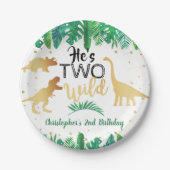 Twee Wild Dinosaur Boys 2e verjaardag Papieren Bordje (Voorkant)
