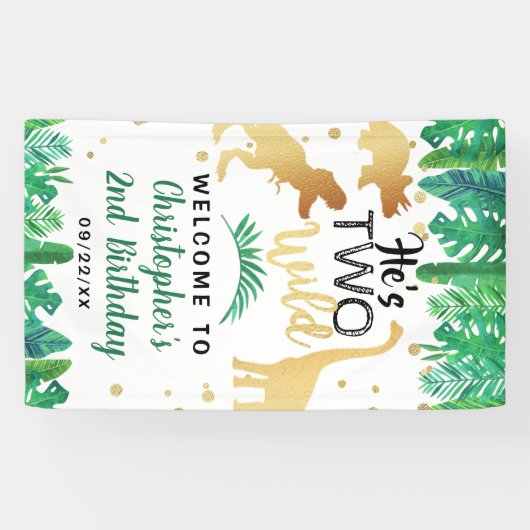 Twee Wild Dinosaur Boys 2e verjaardag Spandoek (Horizontaal)